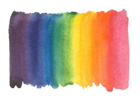 Watercolor rainbow gradient. Colorful hand drawn stain isolated on white backgroundの写真素材