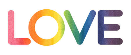 Word love illustration with hand drawn watercolor fill. Text with rainbow spectrum lgbt flag colors. Pride isolated on a white background. Element for banner, poster, t-shirt print designの写真素材