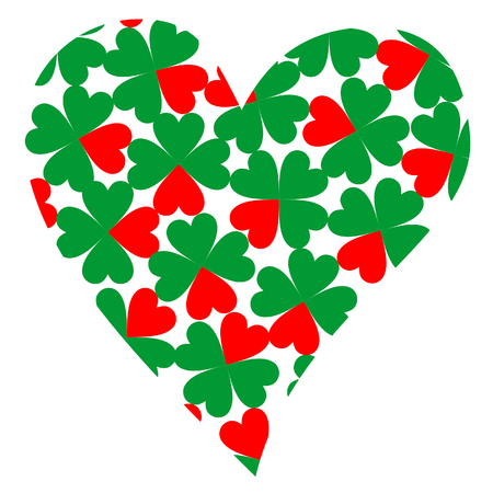 heart filled with four-leaf clovers in bright red and greenのイラスト素材