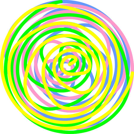 circle made of twisted spirals in yellow, green, pink and blueのイラスト素材