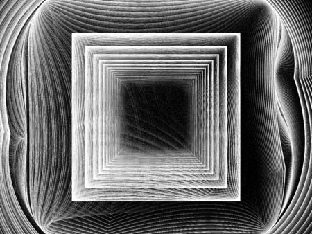 Squares and curves in black and white, fractal imageの写真素材