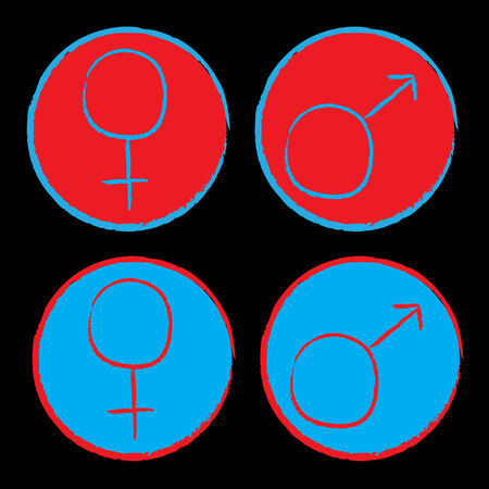 Male and female signs in red and blue on blackのイラスト素材