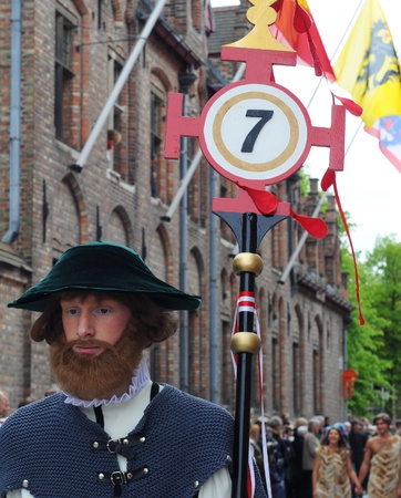 BRUGES (BRUGGE), BELGIUM - MAY 13: Procession of the Holy Blood. Annual traditional religious procession going back to 1303, attracting 30.000 visitors this year. May 13, 2010 in Bruges (Brugge), Belgium.のeditorial素材