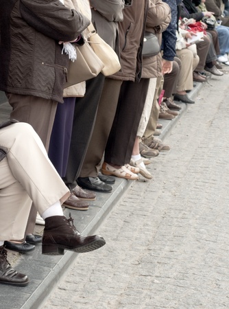 Spectators waiting for the Procession of the Holy Blood to start, Bruges, Belgiumのeditorial素材