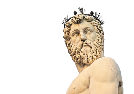 head and torso of statue of neptune on piazza della signoria in firenze or florence, italy, europe, isolated on whiteの写真素材