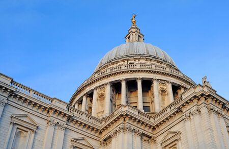saint paul's cathedral against blue sky, londonの写真素材