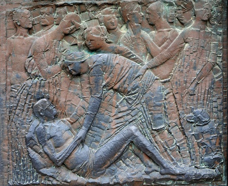 The bible story of Lazarus, detail in bronze door, orvieto cathedral, italyの写真素材