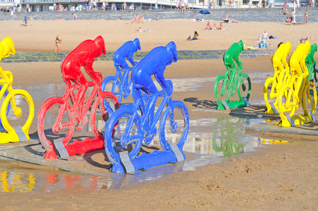OSTEND, BELGIUM - CIRCA AUGUST 2013 - Outdoors exhibition of polyester Flandriens in Ostend by Erik Nagels circa August 2013 for the 100th Ronde van Vlaanderen (Flanders Tour) in 2013のeditorial素材