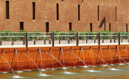 MILAN, ITALY - MAY 28, 2015: Expo 2015 'feeding the planet, energy for life' is attracting millions of people from the whole world till october 31. Ornate pattern of fountainsのeditorial素材