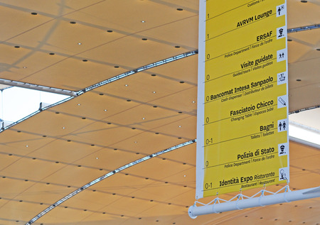 MILAN, ITALY - MAY 28, 2015: Expo 2015 'feeding the planet, energy for life' is attracting millions of people from the whole world till october 31. Information notice boardのeditorial素材