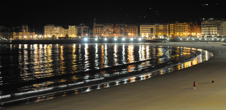 la concha or the shell beach in san sebastian or donostia in basque country, spain,  at night, selective focusの写真素材