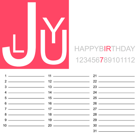 A jazzy birthday calendar july, isolated on plain background.のイラスト素材