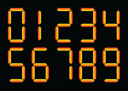 digital numbers in bright red and yellow on black surface, vector, eps 10のイラスト素材