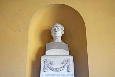 Statue of the Italian philosopher, economist and lawyer Gian Domenico Romagnosi at the university of Paviaのeditorial素材