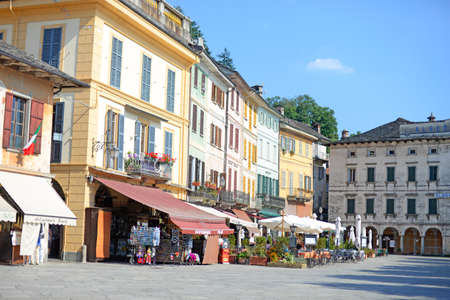 Main square with typical houses on a summer noon in San Guillio di Orta, Italyのeditorial素材