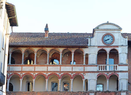 Antique loggia on Piazza della Vittoria in Pavia, Italy, Europeのeditorial素材