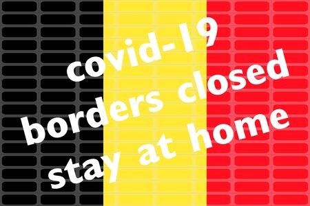 Illustration representing the closing of Belgian borders and the strong recommendation for all citizens to stay at home in order to prevent the rapid contamination with the new coronavirus or covid-19. Vector eps 10 with fence pattern includedのイラスト素材