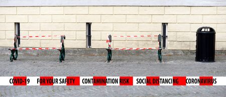 Seats made unusable in the inner city of Bruges to prevent people from sitting down. A measurement to stop the rapid spreading of covid-19 or the new coronavirusの写真素材