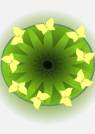 Yellow butterflies on a green circle of an eyeのイラスト素材