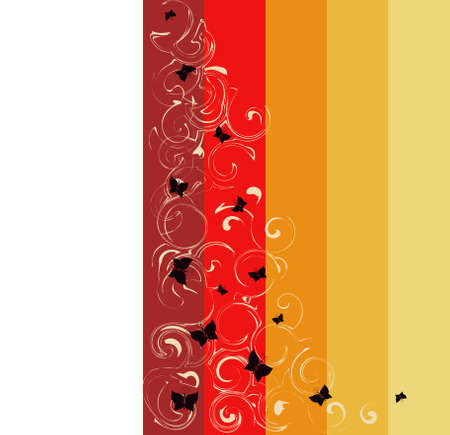 Orange and red strips with butterfliesのイラスト素材