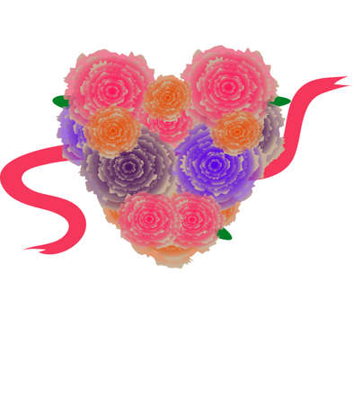 heart of beautiful flowers with a red ribbonのイラスト素材