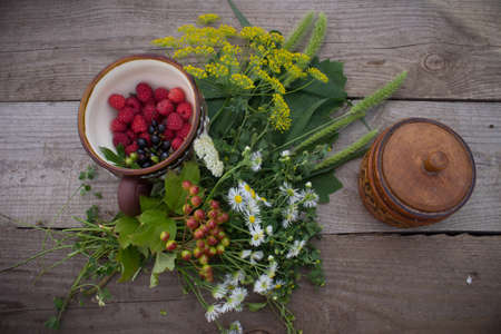 summer picnic and raspberriesの写真素材