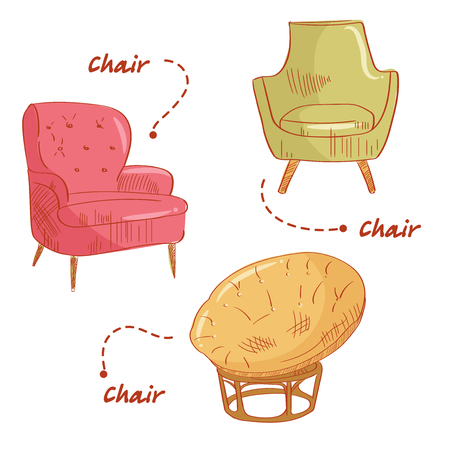 Set with the chairs. Vector illustration. Hand drawn. Indoorのイラスト素材