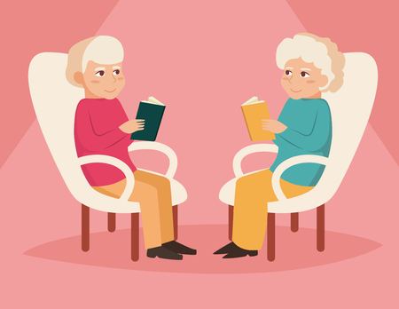 Old couple. Vector illustration in flat style. Image for booklets, brochures, flyers, websites. Cartoon characterのイラスト素材