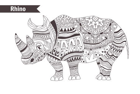 Zentangle style. Hand drawn vector isolated illustration on white background. Henna mehendi, tattoo sketch. Rhinoのイラスト素材