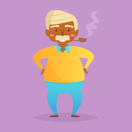 Elderly man smokes a pipe.のイラスト素材