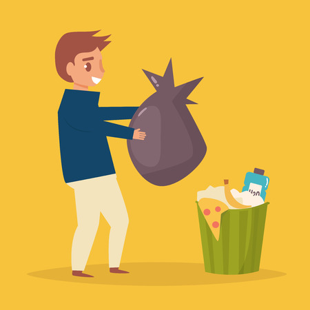 Man throws garbage in the trashのイラスト素材