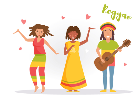 Music band reggae. Vector. Cartoon. Isolated art on white background. Flatのイラスト素材