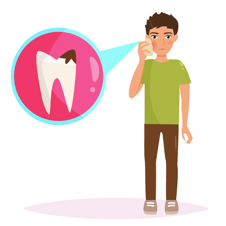 Boy with a toothache illustration.のイラスト素材
