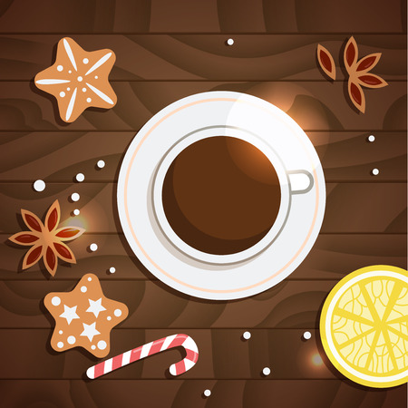 Cup of tea surrounded by Christmas decorations.のイラスト素材