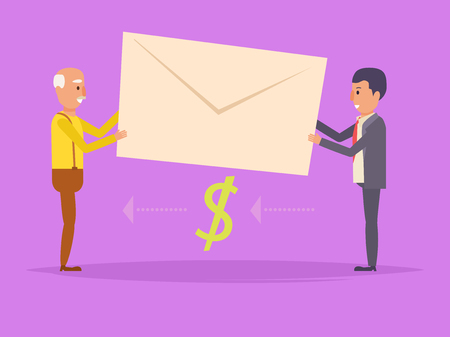 Salary in the envelope. Vector. Cartoon. Isolated art on white background. Flatのイラスト素材