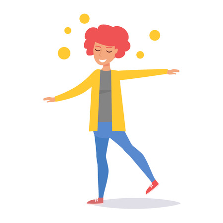Drunk woman passes the alcohol test. Vector. Cartoon. Isolated art on white background. Flatのイラスト素材