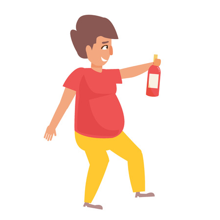 Fat man with alcohol in his handsのイラスト素材