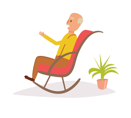 Old man rocking in a rocking chair Vector. Cartoon on Isolated art on white background.のイラスト素材