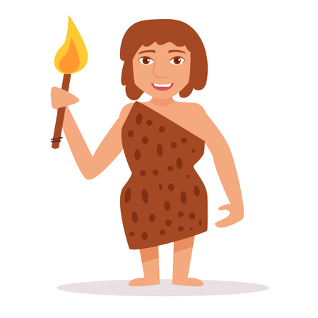 Woman of the stone age. Isolated art on white background. Vector. Cartoon. Flat.のイラスト素材