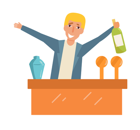 Bartender behind the bar.のイラスト素材