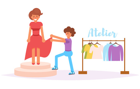 Dress fitting at the tailor Vector.のイラスト素材