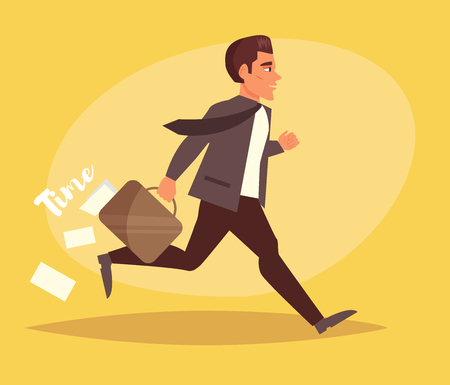 Businessman running with briefcase and papers illustration.のイラスト素材