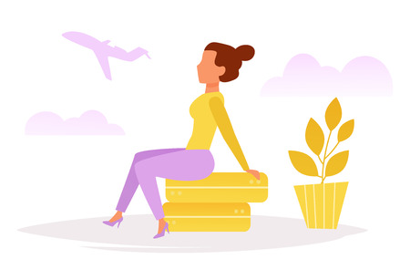 Woman sitting on suitcasesのイラスト素材