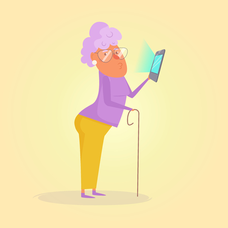 Old person Grandmother with mobile phoneのイラスト素材