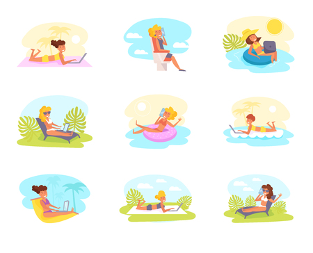 Work during the holidays, freelancing Vector. Cartoon. Isolated art on white background. Flatのイラスト素材