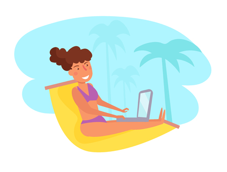 Work during the holidays, freelancing Vector. Cartoon. Isolated art on white background. Flatのイラスト素材