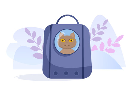 Pet carrier for cat Vector. Cartoon. Isolated art on white background. Flatの写真素材