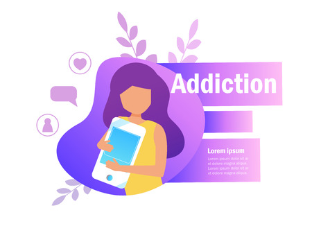 Smartphone addiction Vector. Cartoon. Isolated art on white background. Flat - Vectorの写真素材