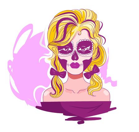 Halloween woman Witch Vector. Cartoon. Isolated art on white background. Sugar scullのイラスト素材