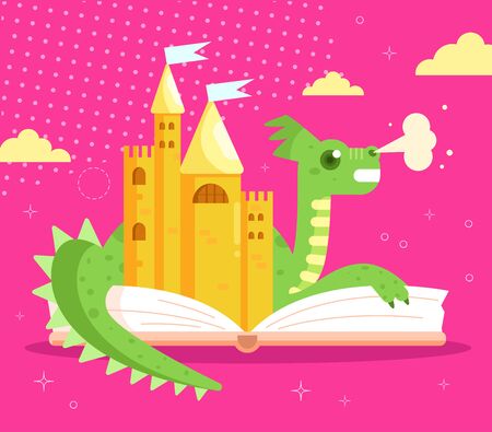 Childrens fairy tale dragon book illustration cartoonのイラスト素材